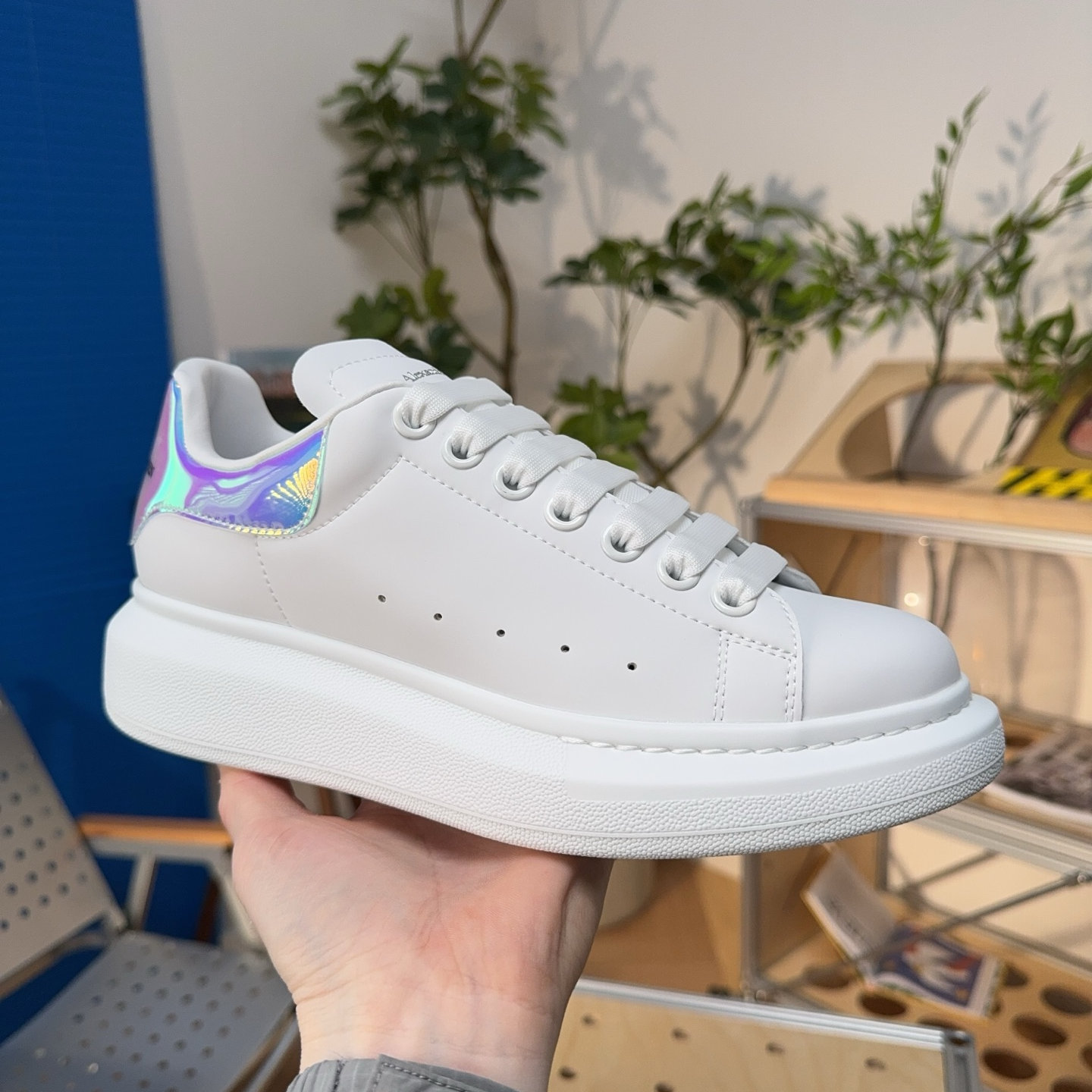 Oversized Sneaker in White/Shock Pink